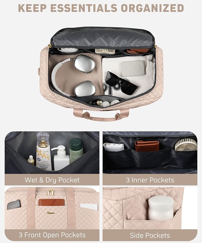 Duffle Bag for Travel, 40L Weekender Bag with Shoe Compartment, Carry On Overnight Bag for Women with Toiletry Bag Duffel Bags with Wet Pocket for Gym Hospital Bags for Labor and Delivery Antiquewhite - Image 2