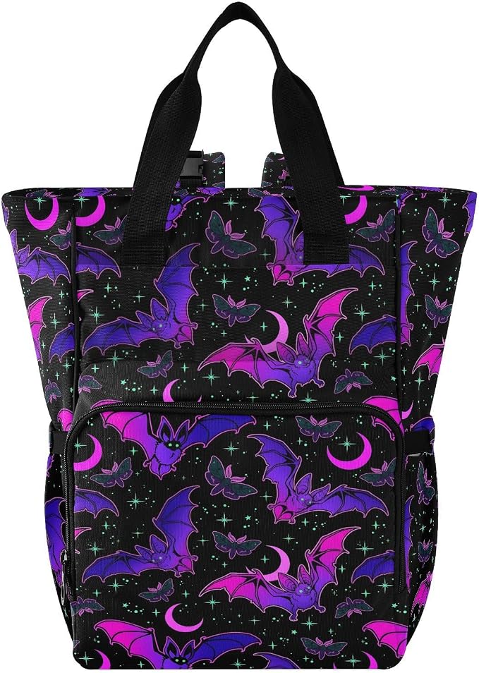 MNSRUU Diaper Bag Purple Bat Gothic Diaper Bag Backpack Multifunction Travel Diaper Bag Tote Large Capacity Diaper Changing Backpacks for Moms Dads by MNSRUU