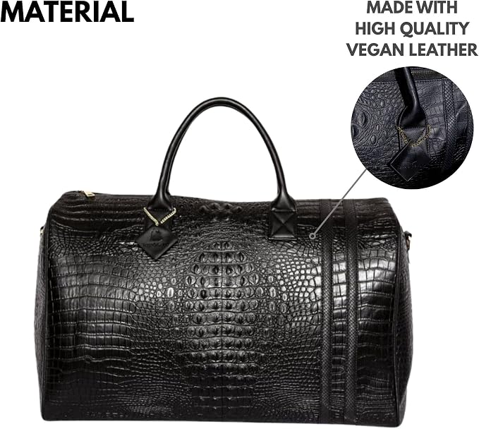 Tote&Carry Apollo 2 Duffle Bag for Travel Women & Men, TSA Approved Carry On Duffel Bag, Premium Vegan, Durable Weekender Luggage for All-Purpose Use (XL - Crocodile Skin, Black) - Image 2