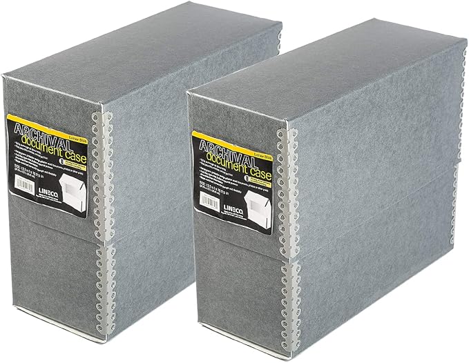 Lineco Archival Document Storage Box, Gray, 12.5" x 10.5" x 5" | Letter-Sized, Metal Edge, Acid-Free Boxboard Case, Organize Files, Prints, Photos, Pack of 2 by Lineco