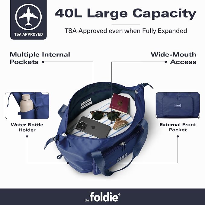 The Foldie Foldable Travel Bag for Women - 40L Weekender Bag with Multiple Pockets - Carry On Expendable Travel Bag - Image 3