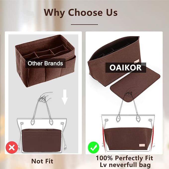 Purse Organizer Insert, Felt Bag Organizer with Base Shaper, Handbag Tote Dividers for Inside Purse Accessories, Insert for Neverfull PM, City 30 and More, Brown/M - Image 5