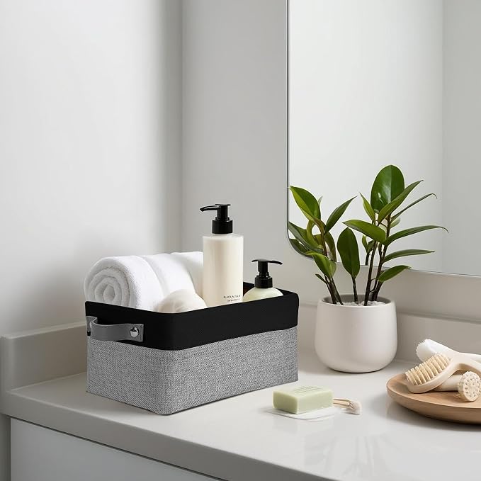 DECOMOMO Small Storage Basket, Closet Storage Bins, Baskets for Organizing Shelves (Grey & Black, Small - 6 Pack) - Image 9