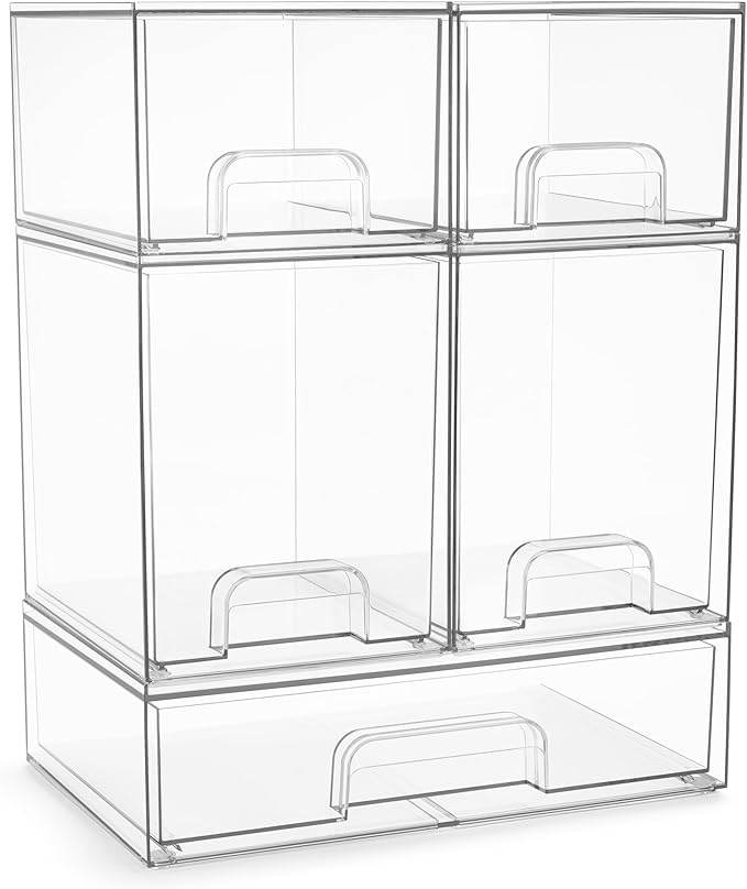 Sorbus Clear Stackable Storage Drawers (5 Pack, Complete Set) | Acrylic containers with pull-out bins keep cosmetics, brushes and daily items sorted on bathroom counters or in cabinets. by Sorbus