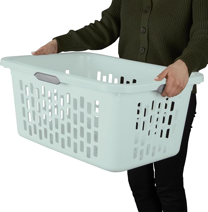 Sterilite Rectangular Laundry Basket, Plastic Clothes Hamper, 6-Pack | 2 Bushel, Mint - Ventilated Open-Top Utility Wash Bin with 4 Handles and Large Clothing Load Capacity - Image 6