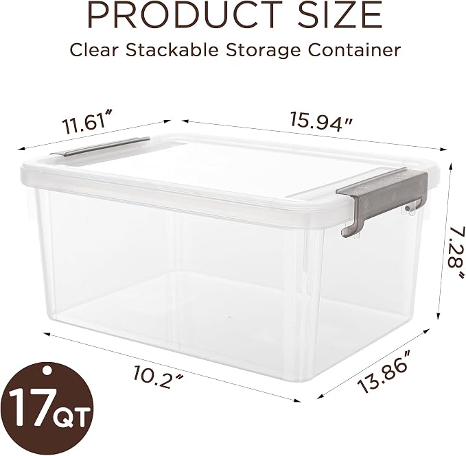 17QT Plastic Storage Bins with Lids, 5Packs Stackable Containers | Large Clear Storage Box with Durable Latching Organizing for Garage,Closet,Kitchen - Image 2