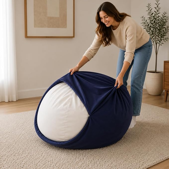 ULTIMATE SACK | 4 Ft Bean Bag Chair Replacement Cover Only | Navy Suede | Removable Washable Cover only by ULTIMATESACK