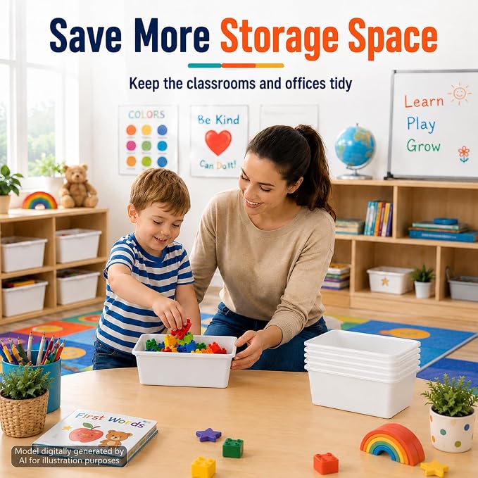 gisgfim 24 Pack Plastic Cubby Storage Bins Crew Toy Stackable Bin Classroom Plastic Cubby Bins Stackable Storage Containers Classroom Book Bin for Student Teacher School Office Home(White) - Image 5