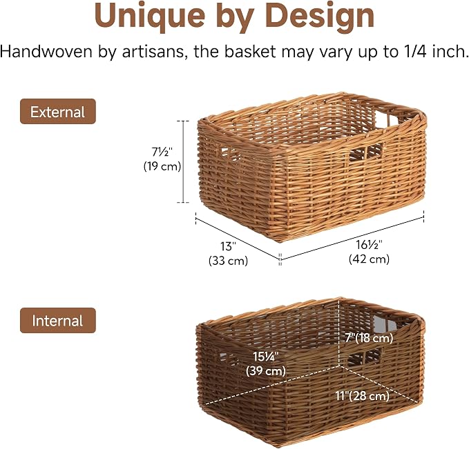 StorageWorks Pantry Baskets, Willow Storage Baskets for Organizing, Shelves, Pantry Organizers and Storage, Light Brown, 16 ½"L x 13" W x 7 ½"H - Image 2