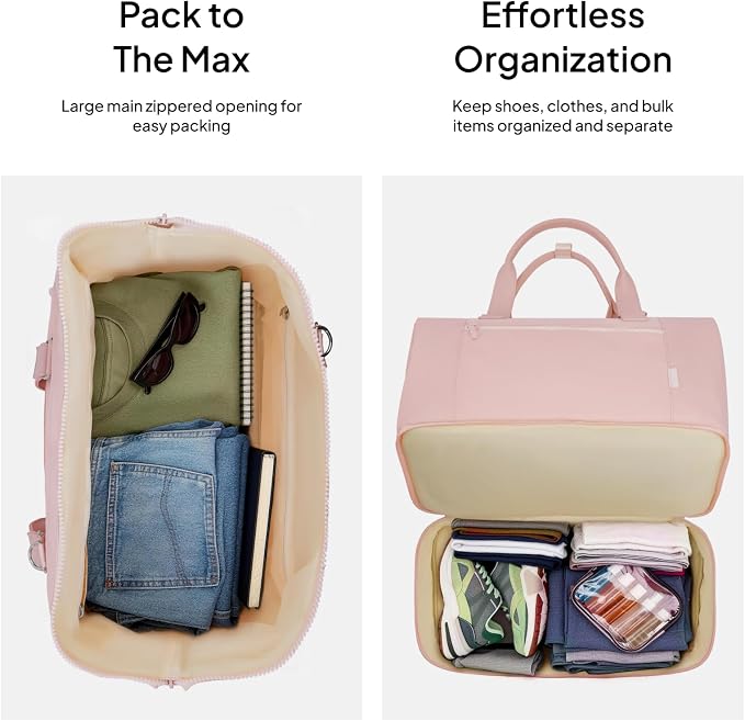 Travel Duffle Bag for Women, 40L Weekender Bags Airline Approved Carry On with Shoe Compartment & Waterproof Wet Pocket, Durable Nylon Weekender Overnight Bag for Travel, Gym, Business Trip, Pink - Image 4