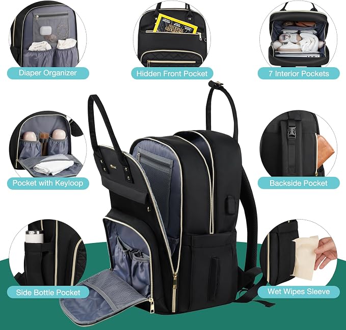 Diaper Backpack for Women Large Capacity with Insulated Pockets Diaper Bags For Baby Girl Boy Waterproof Baby Bags - Image 6