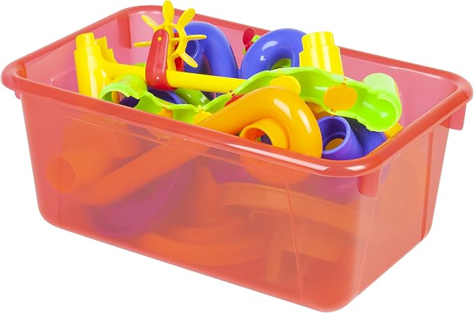 Storex Small Cubby Bins – Plastic Storage Containers for Classroom with Non-Snap Lid, 12.2 x 7.8 x 5.1 inches, Tint Red, 5-Pack (62481A05C) - Image 6