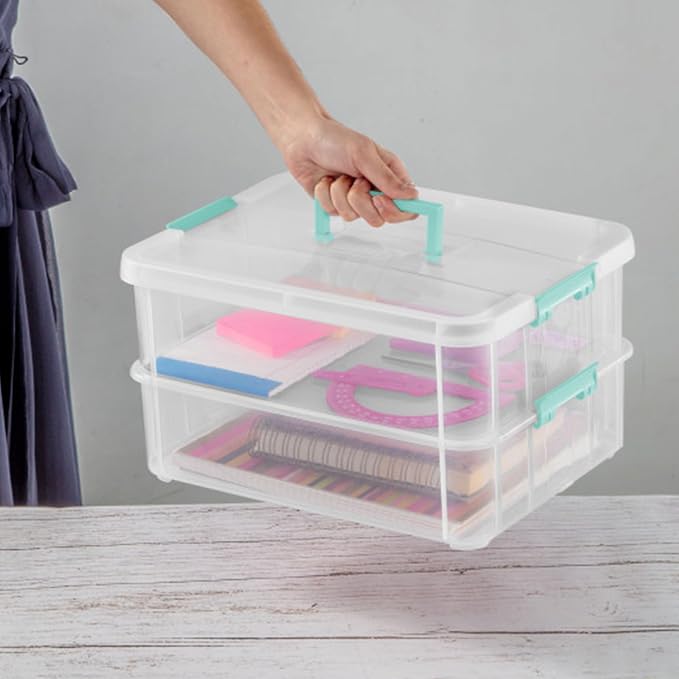 STERILITE Convenient Home 2-Tier Layer Stack Carry Storage Box, Clear 12-Pack 12 X 1 - Image 5