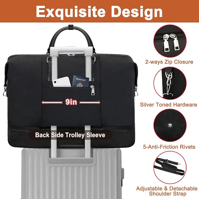 TIBES Travel Weekender Bag for Women, Overnight Bag with Shoe Compartment | 3PCS Large Travel Duffel Bag for Gym, Travel, Hospital, Business Trip, Carry On Tote, Wet & Dry Separation, Water Resistant - Image 5