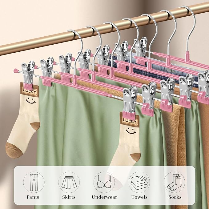 Pants Hangers with Clips Skirt Hangers, 12 Inch 20 Pack, Pink | Non-Slip,Adjustable metal clips,Space-Saving,Heavy duty, for pants/skirt/dress/trousers/jeans/shorts/Clothes,Women,men - Image 5