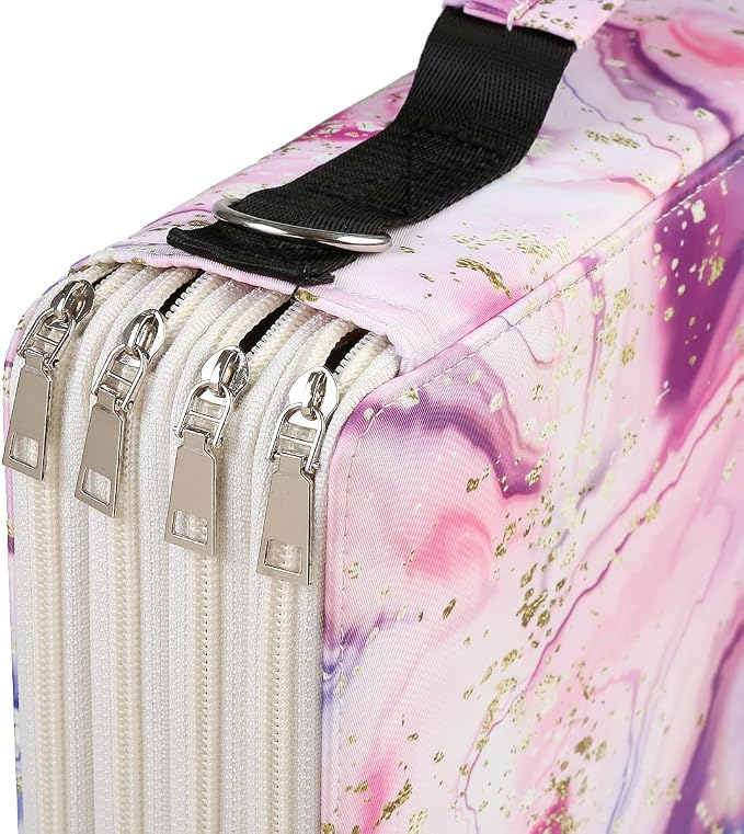 384 Slots Pencil Case, 4-Layer Organizer with Shoulder Strap | 4-layer twill oxford case with 384 elastic slots, carry handle, removable strap, and outer pocket for phone or keys. - Image 4