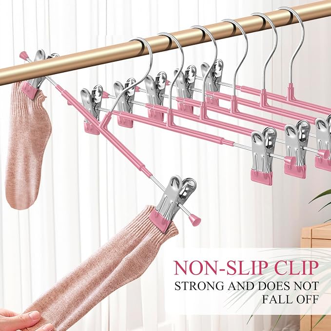 Pants Hangers with Clips Skirt Hangers, 12 Inch 30 Pack, Pink | Non-Slip,Adjustable metal clips,Space-Saving,Heavy duty, for pants/skirt/dress/trousers/jeans/shorts/Clothes,Women,men - Image 2