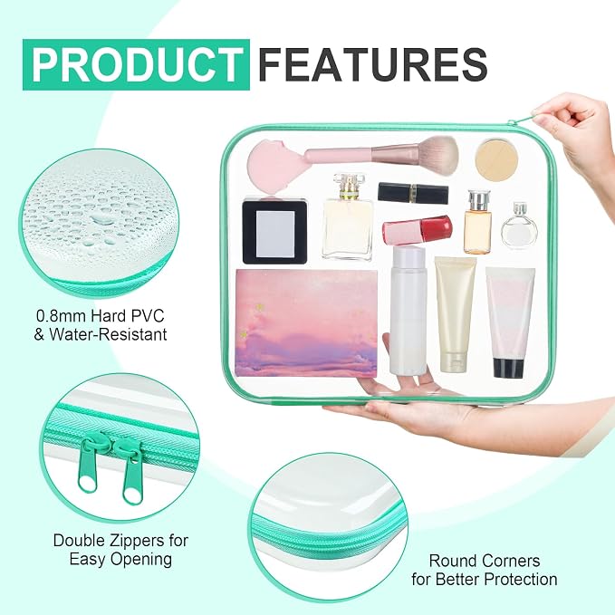 Sanwuta 6 Clear Hard Zipper Case,Assorted Color,13.78 X 11.81 X 2 Inch | Pencil Case Pouches ,Makeup Bag,Plastic Toiletry Diaper Bag ,Travel Toy Storage,Waterproof Organizer Bins - Image 3