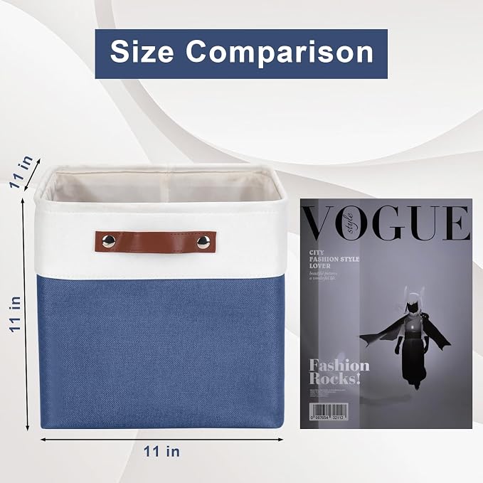 Collapsible Fabric Storage Cubes 11x11 Cube Storage Bins, 4 Pack Closet Baskets Box with Handles for Organizing, Shelf, Toys, Clothes, Home, Office, Nursery (Navyblue&White) - Image 4