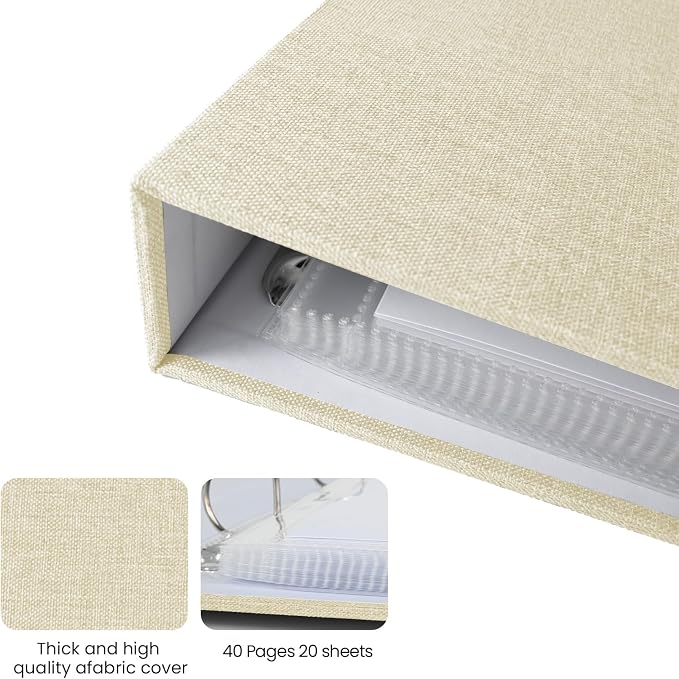 3 Ring Binder 12x12 Inch Large Scrapbook Photo Album, Linen Cover Scrap Book with 30 Plastic Sleeves 60 Pages 12 x 12 Scrapbooks White Pages for Wedding Couples Baby Travel Mothers Day Gifts(Beige) - Image 7