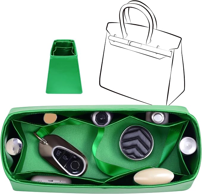 Fits for Brikin Bag Insert Organizer For Hermes(30 S,Bambou) | Premium Silk Material,Smooth Touch,Lightweight,zipper,protect from scratches & stains,multiple pockets,keychain,waterproof by JLYZMoon