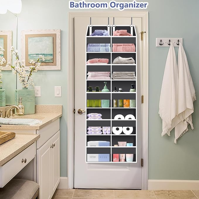 2 Pack - Over The Door Organizer 5 Tiers, Extra Large Behind Door Storage of 10 Big Front & 10 Mesh Pockets, 80lb Weight Capacity, Hanging Doors Storage for Closet Bedroom Nursery, Dark Gray - Image 6