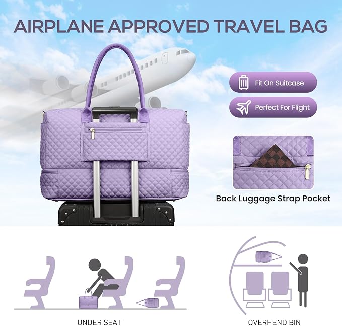 Travel Bag Weekender Bags for Women - Carry on Overnight Bag with Shoe Compartment Duffle Bag with Laptop Pocket Light Purple - Image 8