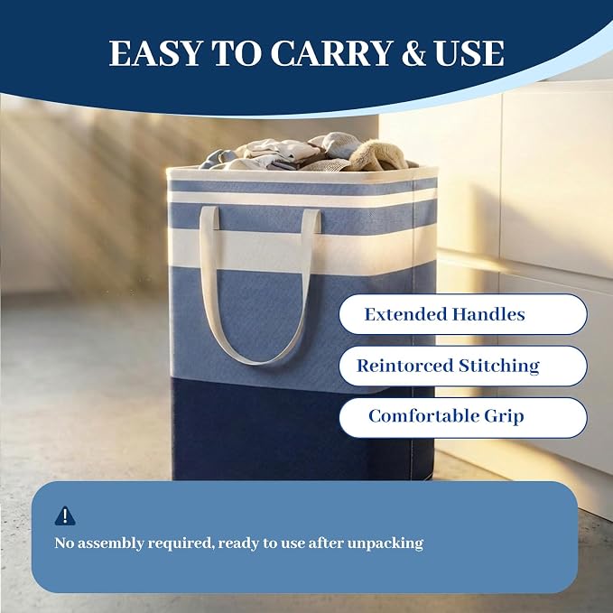 6 Pack Large Laundry Hamper Collapsible Clothes Basket Storage Bin, Waterproof Fabric Long Handles Tall Laundry Basket, Suitable for Laundry, Bedroom, Bathroom (Blue,75L×6) - Image 6