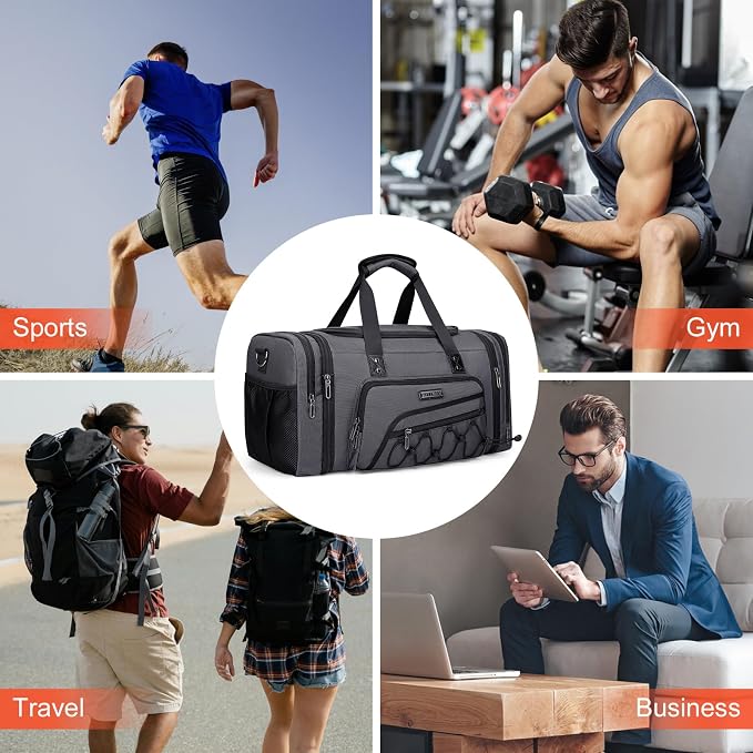 WITZMAN Mens Duffle Bag Expandable 50L Travel Gym with Shoe Compartment | Nylon, Large, With Dry-wet Pocket, Fits 16" Laptop, Carry-on Bag, For Sports Weekender Overnight, B695 Silvery Grey - Image 8