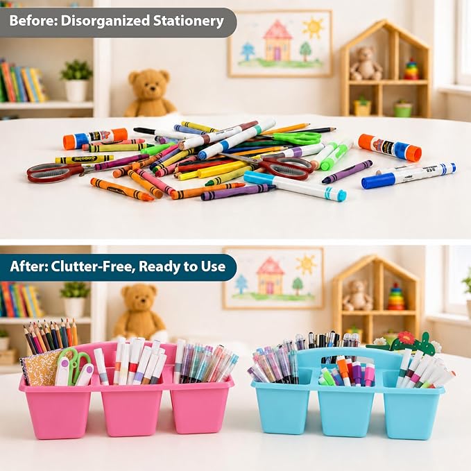 6 Pack Assorted Colors 6 Compartment Classroom Caddy with Handle Portable Plastic Storage Classroom Caddies Organizer for Classrooms Supply Teacher Office Table Desk(Pastel) - Image 4