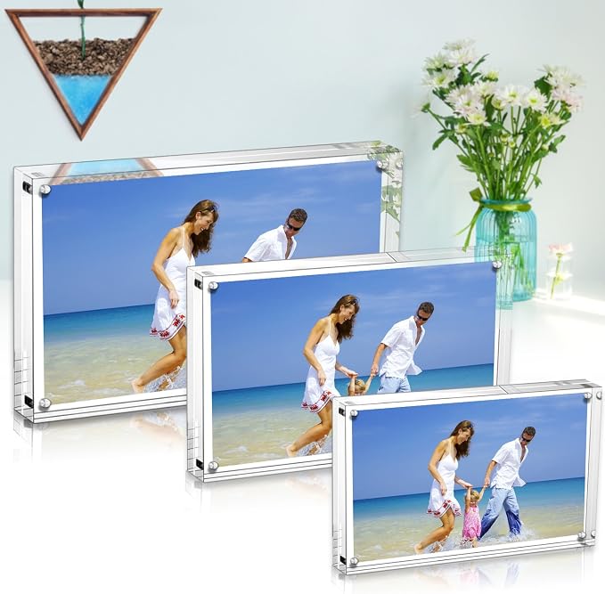 AMEITECH Acrylic Picture Frames, 4x6'' Clear Double Sided Block Set, Desktop Frameless Magnetic Photo Frame (2 Pack) | Double Sided Floating Magnetic Frames, 20mm Thick, Free Standing Desktop Display for Postcards, Pictures and Artworks - Image 6