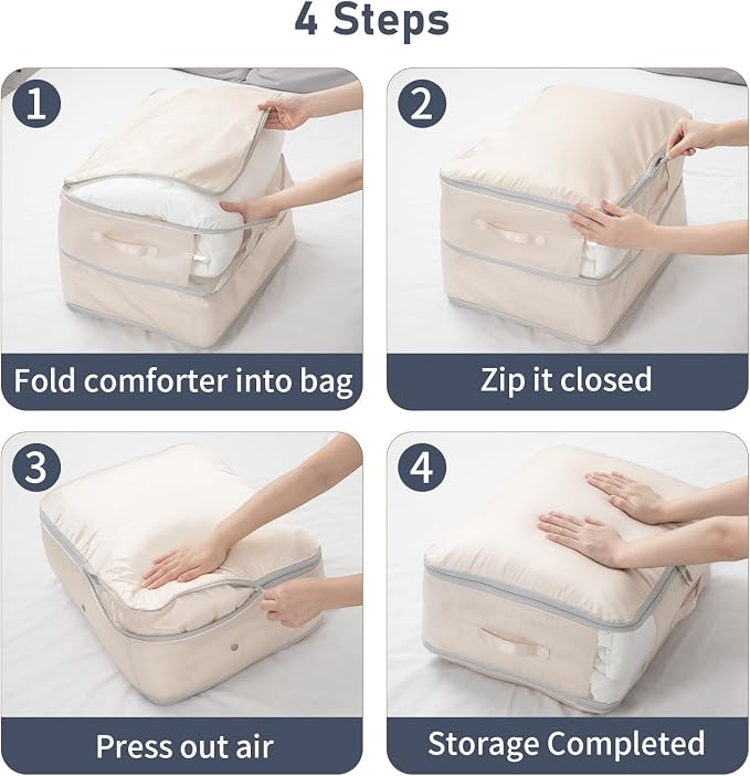 DIMJ Comforter Storage Bag 6 Pack - Blanket Storage Organizer Compression Bags, Large Capacity Ultra Space Saving Self Compression Organize for Bedding, Pillow, Duvet, Sheet Storage with Zipper Window - Image 5