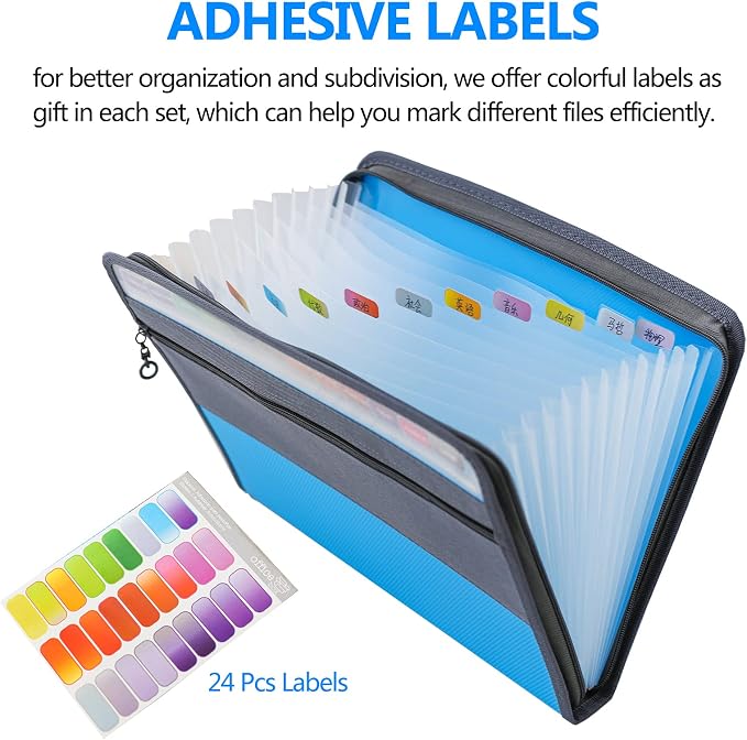 NAFY Expanding File Folder, 13 Pockets Document Organizer with Zipper, A4 Letter Size Portable Accordion Expanding File Folders with 27pcs Multicolor Labels for Home Office School Supplies (Blue) - Image 5