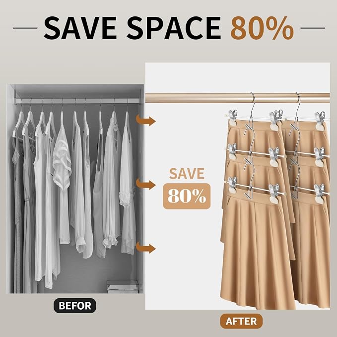 HUADYMEET 14 Inch Space Saving Pant Skirt Hangers with Clips,Beige,20 Pack | Metal,Heavy Duty,Adjustable,Hanger for Pants Jeans Shorts Clothes Slacks Trousers,For Adult Men Women Children,Non Slip - Image 4
