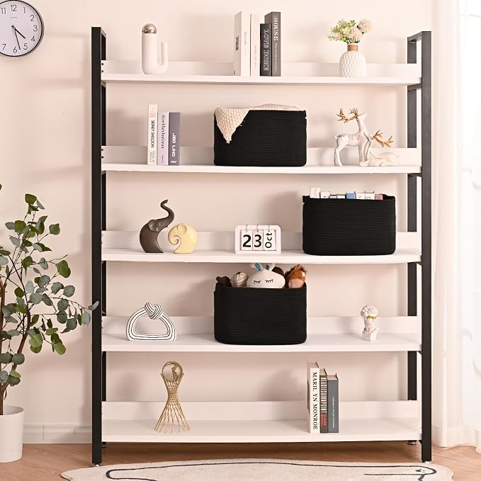 ICERZCZ Black Storage Baskets for Organizing Shelves, Toy Basket for Nursery, Woven Cotton Rope Basket for Decor, Towel Baskets for Bathroom, 15"x11"x9.5", 3 Packs, Black - Image 2