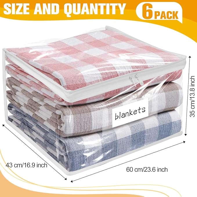 Plastic Storage Bags with Easy-Glide Zipper, Pack of 6, Durable Clear Vinyl Zippered Storage Bags for Clothes Sweaters Comforters Blankets Sheets Bedding (23.6 x 16.9 x 13.8 Inch, Transparent White) - Image 3