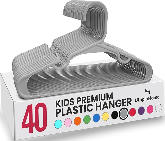 Utopia Home Kids Hangers 40 Pack – 11.5 Inch Baby Closet Hangers Gray | Plastic baby hangers | Fits children's & infant clothes | Gentle on delicate garments by UTOPIAHOME