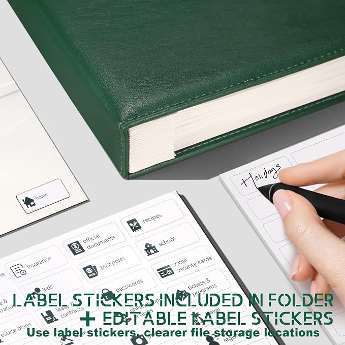 JOYCE Important Document Organizer 14 Expanding Pockets,Olive Green | Waterproof leather binder with 13 Card Slots for Passports, Birth Certificates, Tax Files and Wills - Image 6