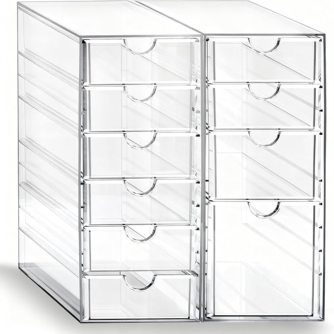 Prsildan Hair Accessories Organizer Acrylic Drawer with 10 Drawers | Clear, Craft Art Supply Storage, For Office Desk Bathroom Vanity Countertop, Set of 2 by Prsildan
