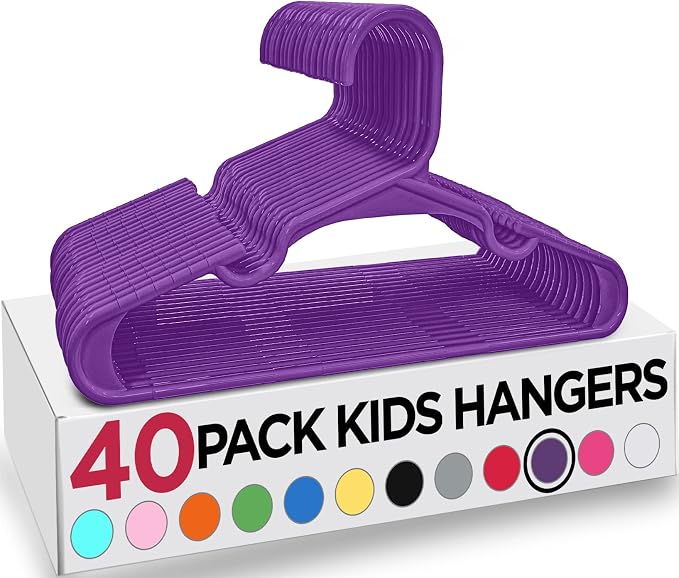 Utopia Home Kids Hangers 40 Pack – 11.5 Inch Baby Closet Hangers Purple | Plastic baby hangers | Fits children's & infant clothes | Gentle on delicate garments by UTOPIAHOME