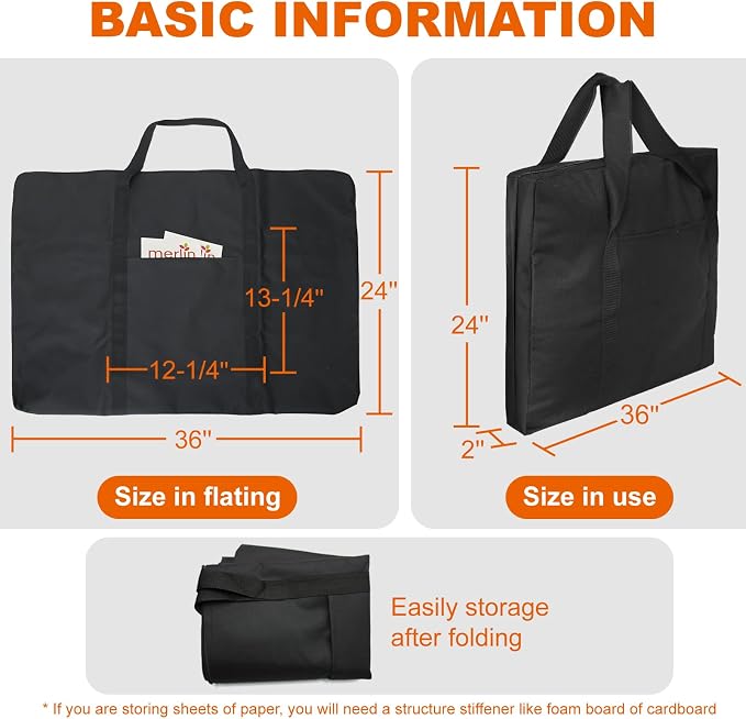Cupohus Waterproof Art Portfolio Bag 25" x 37" for 24" x 36" Artworks with Outer Pockets and Handle, Student Carrying Storage Bag - Image 3