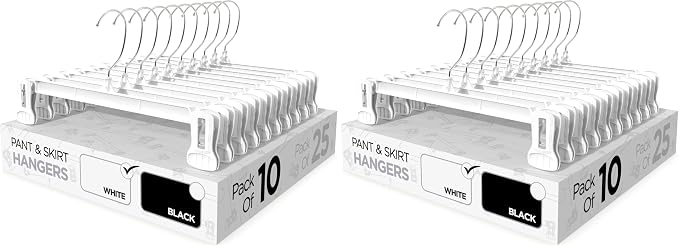 Pant & Skirt Hangers - Closet Hangers for Shorts, Shirts, Jeans, Dresses, Slacks, Coats, Clothes, Clothing, Garments & More - Durable, Space Saving & Non-Slip, White - 20 Pack by Sharpty