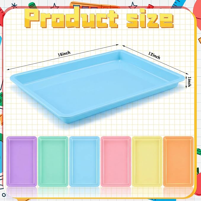 12 Pack Large Plastic Art Trays for Classroom, 16x12x1 Inch,Pastel | Plastic Paint Trays for Kids Craft Activity Sensory Play Stackable Organizer for Preschool Art Projects Jewelry Beads Sorting - Image 2