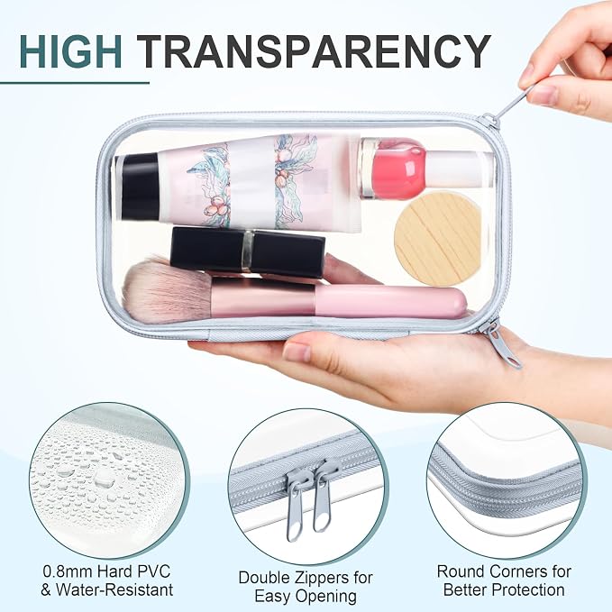 Sanwuta 6 Clear Hard Zipper Case,Blue-green,7.48 X 3.94 X 2 Inch | Pencil Case Pouches ,Makeup Bag,Plastic Toiletry Diaper Bag ,Travel Toy Storage,Waterproof Organizer Bins - Image 3