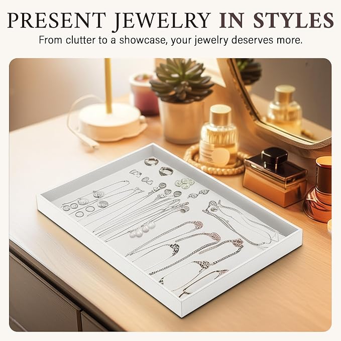 RJ Displays Stackable Jewelry Tray Set, Stackable Plastic Jewelry Organizer Tray, Jewelrys Drawer, Drawers Inserts, Earring Organizer for Women Perfect Trays 14.75x8.25x1 in (White, 6 Pack) - Image 2