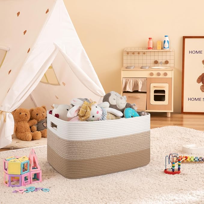OIAHOMY Blanket Basket Laundry Basket Dog Toy Basket 75L Light Yellow | Large Storage Basket,Baby Basket,Toy Storage,Woven Rope Basket for Blankets,Blanket Storage for Living Room - Image 2
