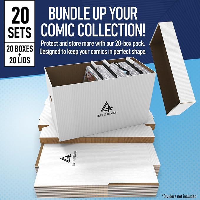 Premium Short Comic Book Storage Box Organizer with Lid | Thick Cardboard Comic Storage Box For Collectibles Fits 150-175 Current/Silver Age, Heavy Duty & Stackable. - Image 3