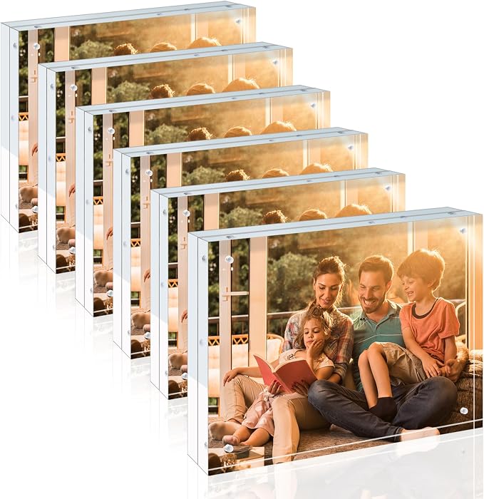 Egofine 8x10 Acrylic Frames 6 Pack, 20mm Thicker Frameless Clear Picture Frames, Double Sided Magnetic Picture Frames, Free Standing Desktop Display by Egofine