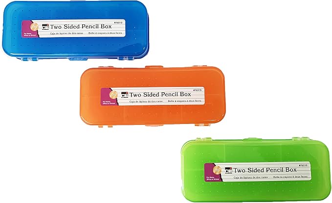 Charles Leonard Double Sided Pencil Box Pencil Case, 5 Compartment Organizer, Plastic, Assorted Colors, 8.5" W x 3.5" x 1.5" H, Bulk Pack of 24 (76310-ST) - Image 2