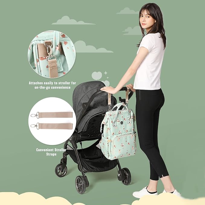 Diaper Bags Backpack for Mom Dad Baby Care Bag Maternity Nappy Bags for Boys Girls Large Green Pañaleras para bebe Baby Changing Bag Large Capacity Waterproof Multifunction Travel Backpack - Image 6